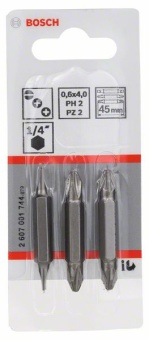 Набор из 3 двухсторонних насадок S 0,6x4,0, PH2, PZ2 S 0,6x4,0, PH2, PZ2 45 mm 2607001744